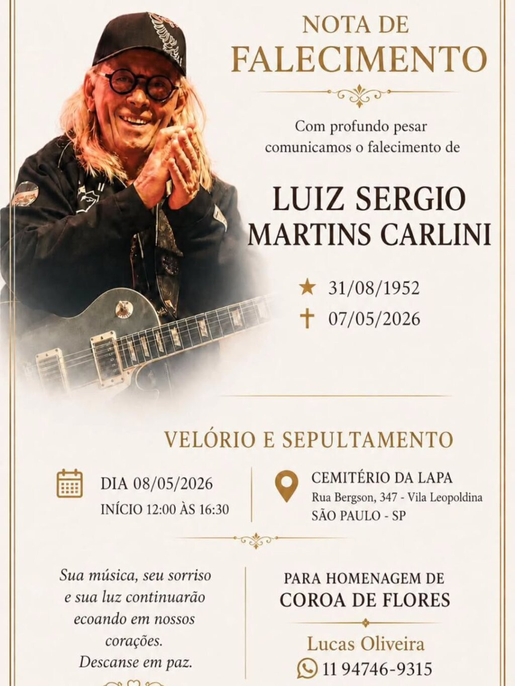 Adeus à Lenda: Luiz Carlini, o mago da guitarra, nos deixa aos 73