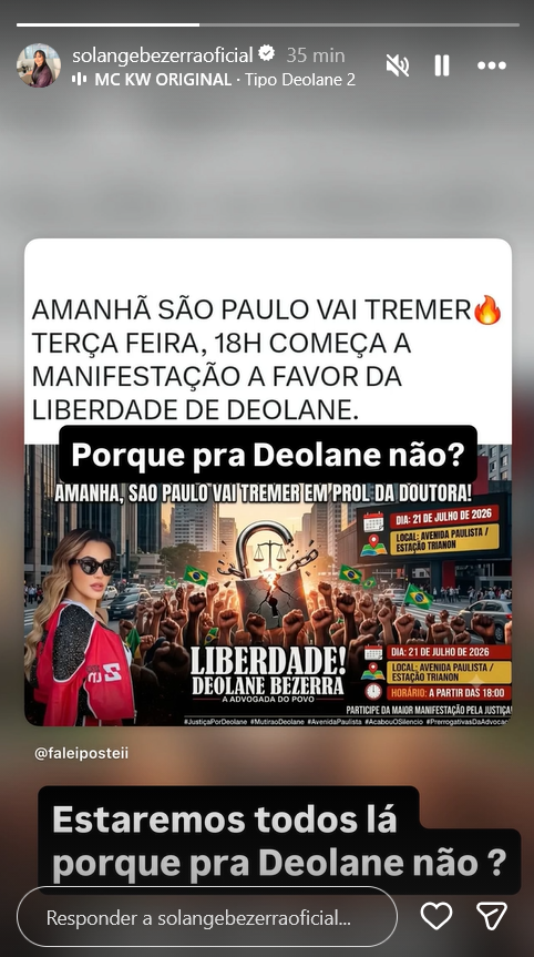 Irmã de Deolane explica ausência em ato por soltura: “Pessoas infiltradas” e temor de conflitos