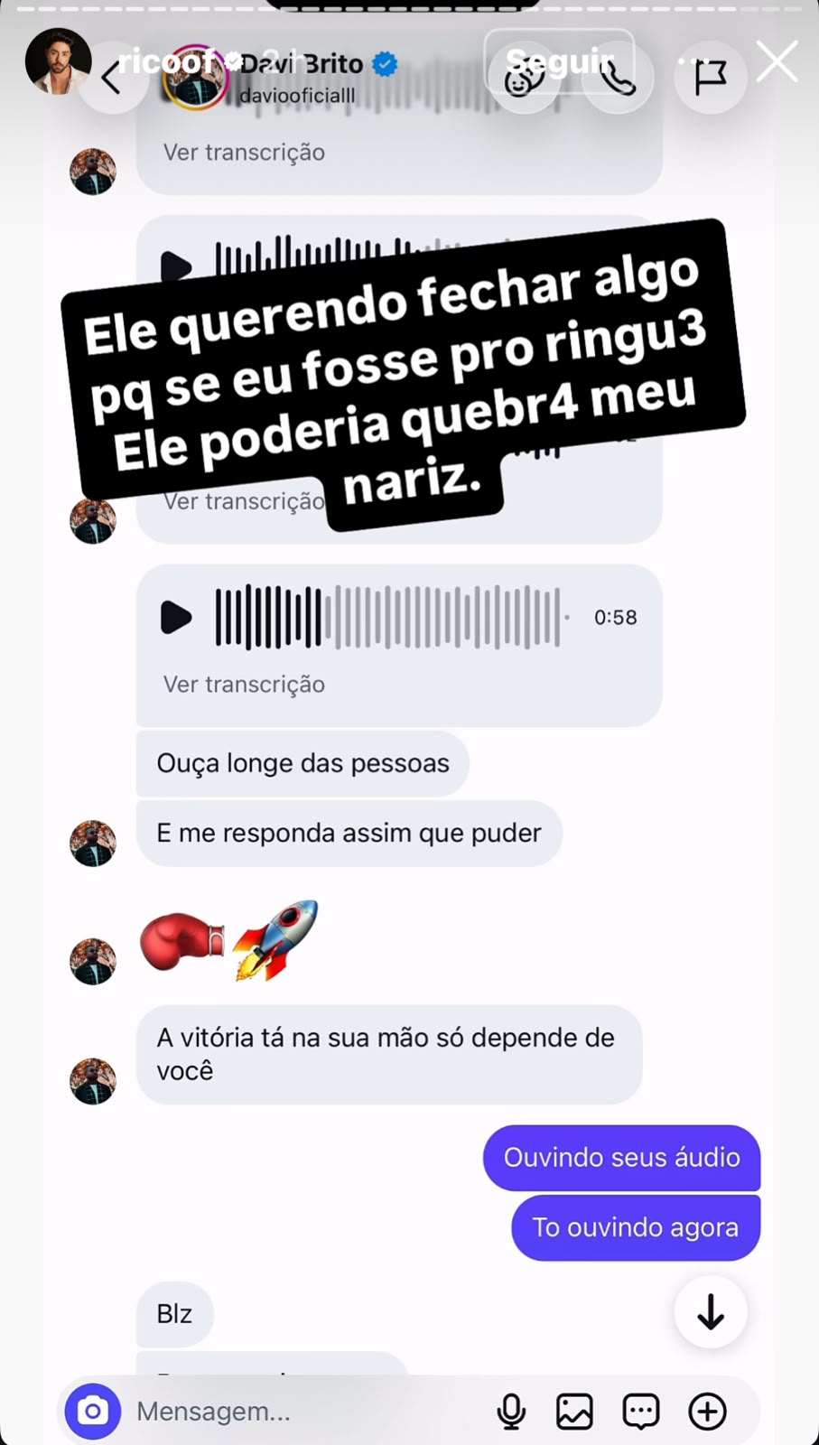 EXCLUSIVO! Rico Desmascara Davi com Prints de Chantagem Antes de Luta Bombástica!