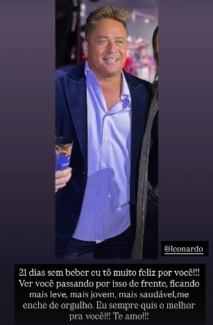 CHOQUE! Leonardo completa 21 dias sem álcool e Poliana Rocha vibra: ‘Me enche de orgulho!’