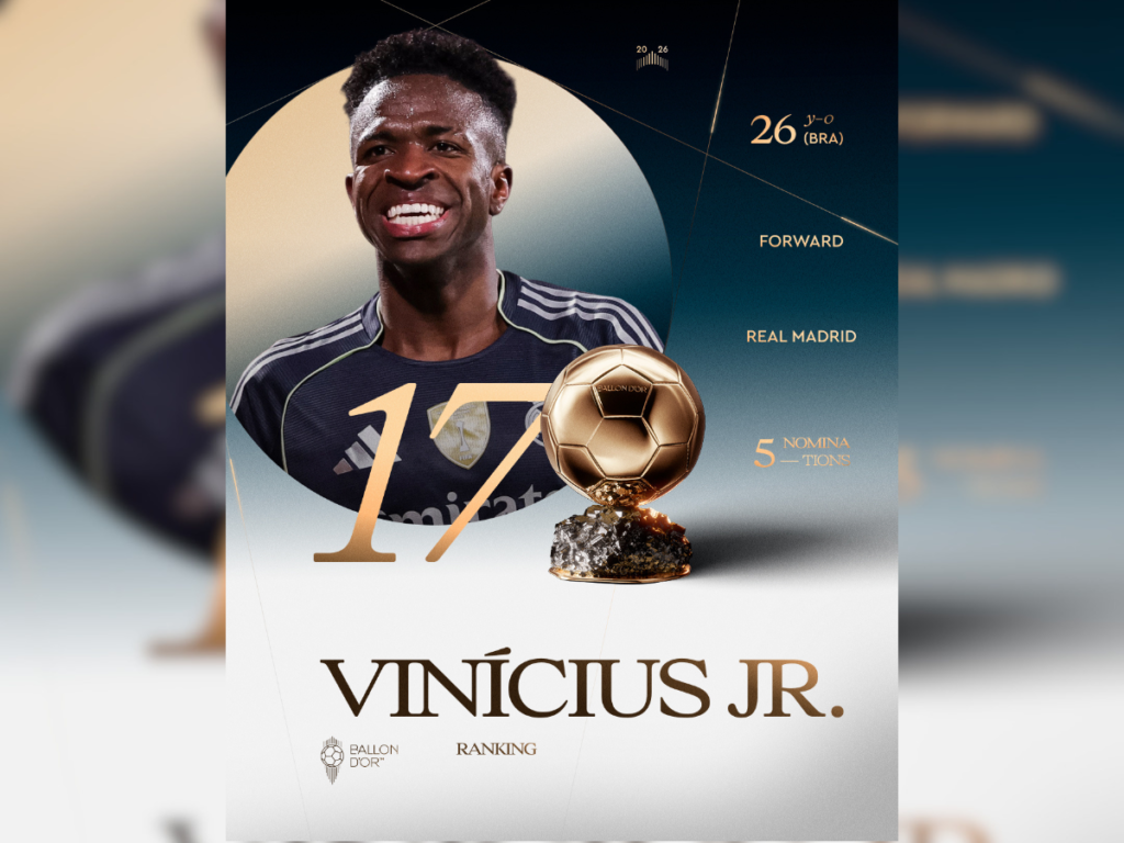 Vini Jr. em 17º na Bola de Ouro: Brasil Igualiza Pior Marca em 16 Anos