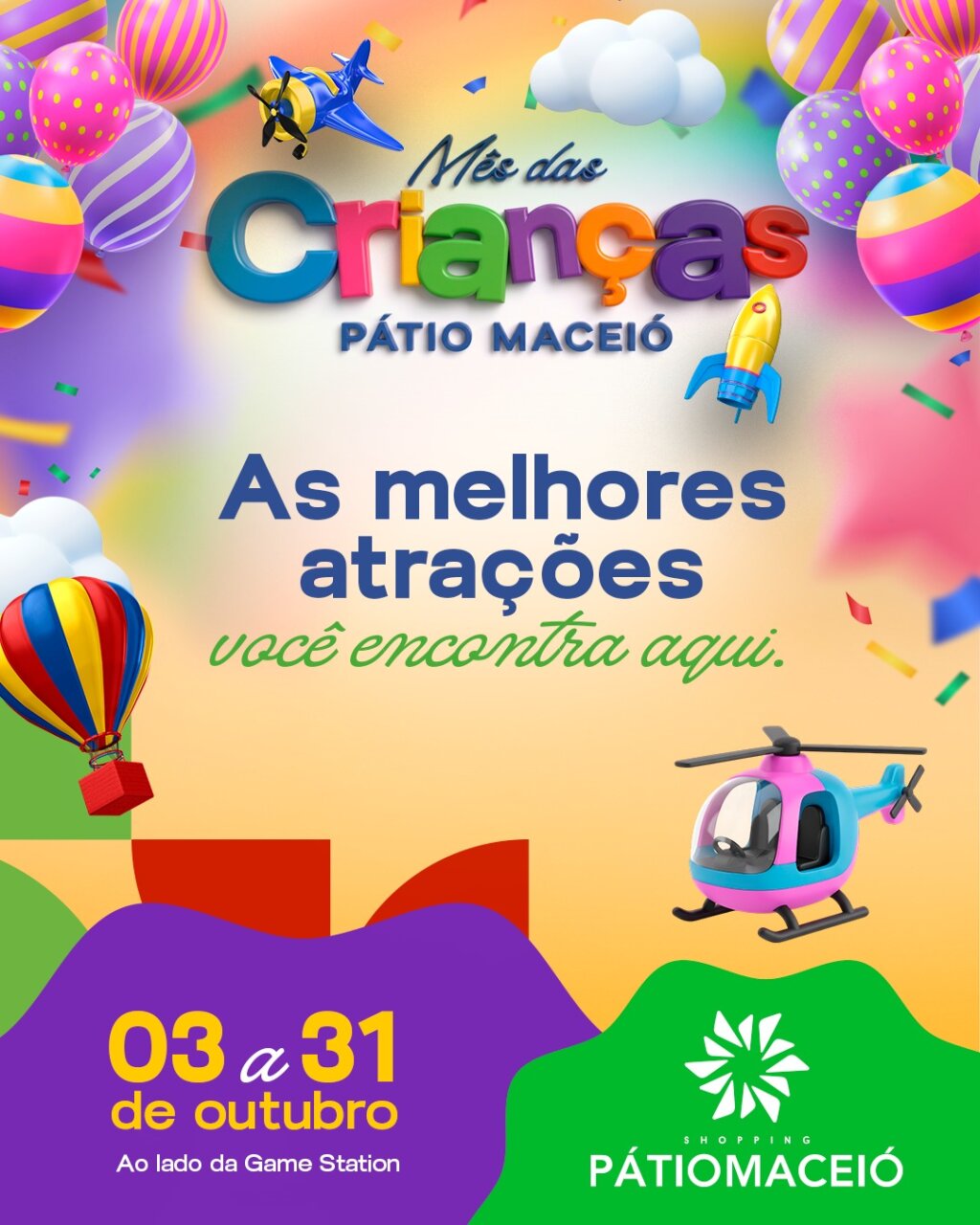 Pátio Maceió terá K-pop, teatro e brincadeiras gratuitas no Mês das Crianças